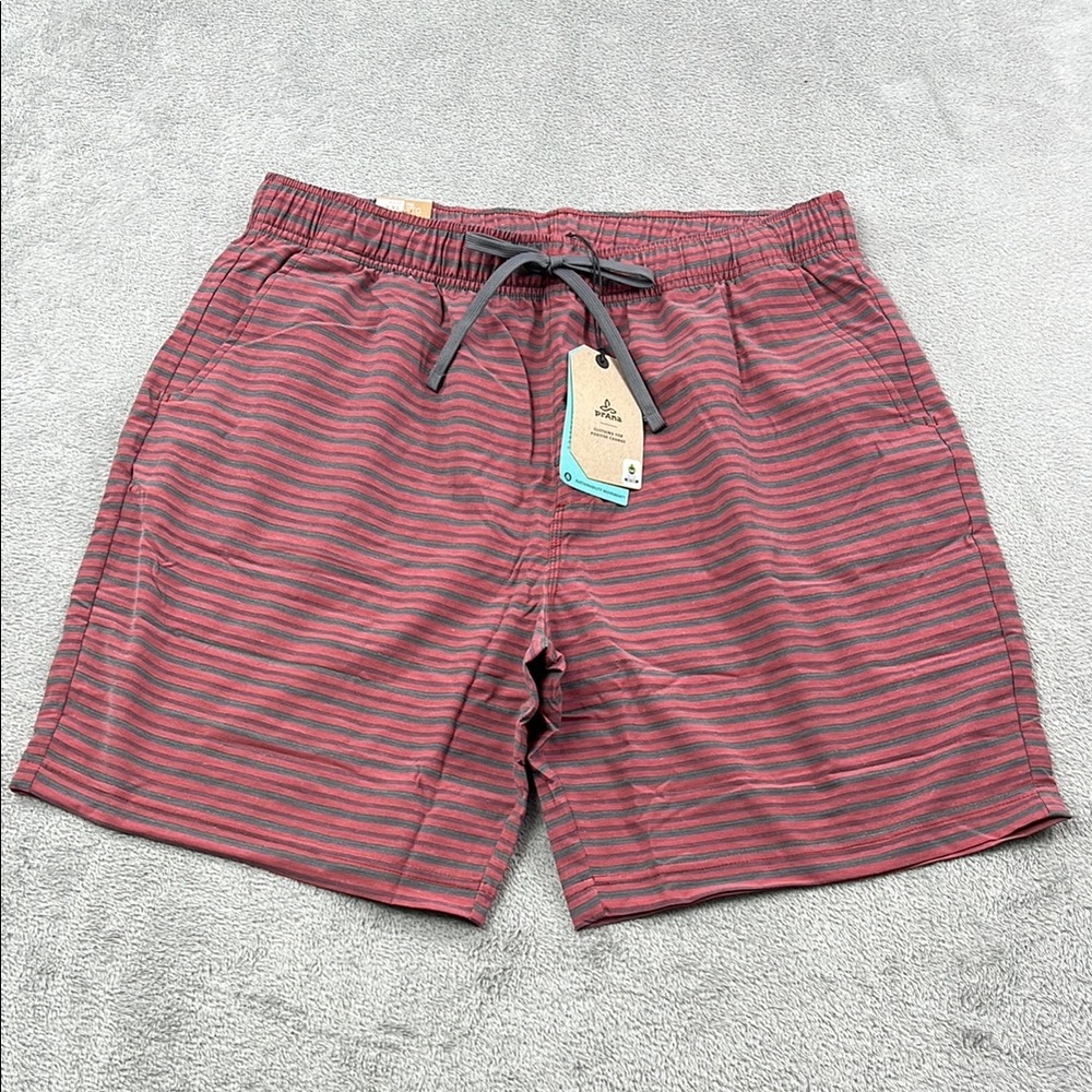 NEW Prana XXL Metric‎ E-Waist Short Rust Stripe Men's Striped Red Shorts